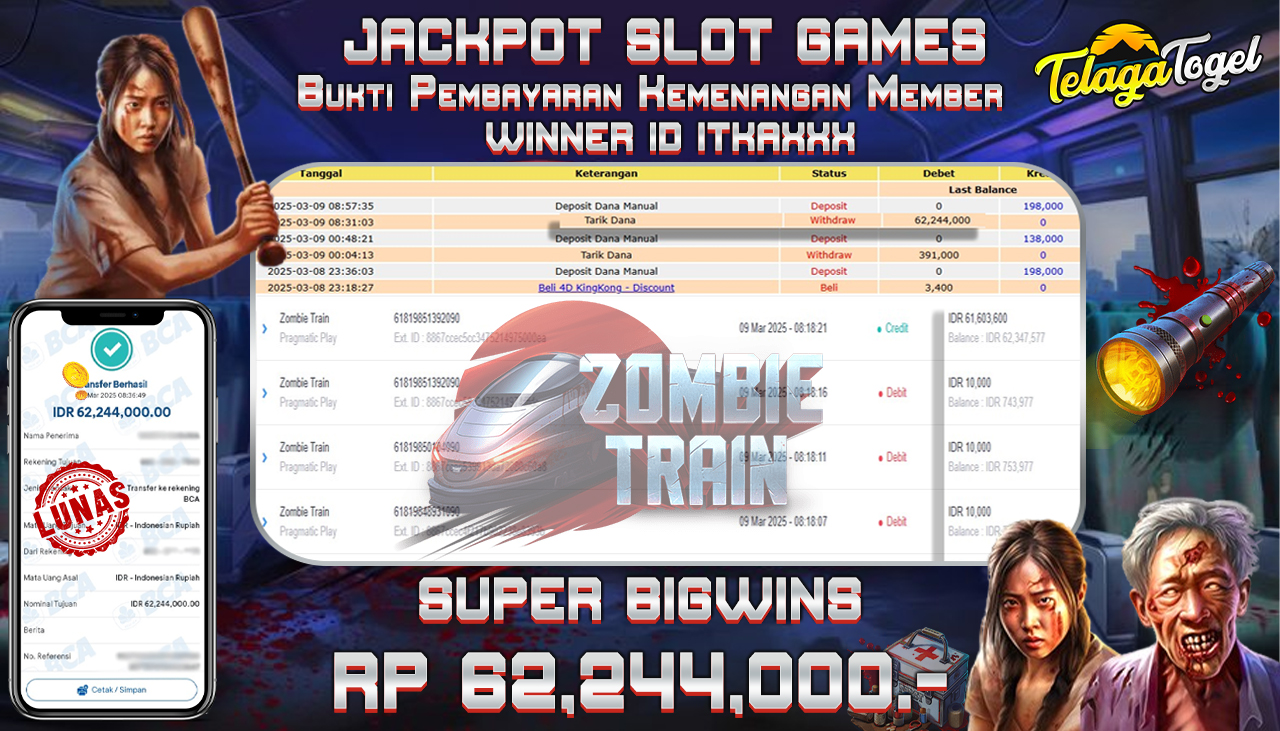 TELAGATOGEL JACKPOT SLOT ZOMBIE TRAIN Rp 62,244,000,- LUNAS 