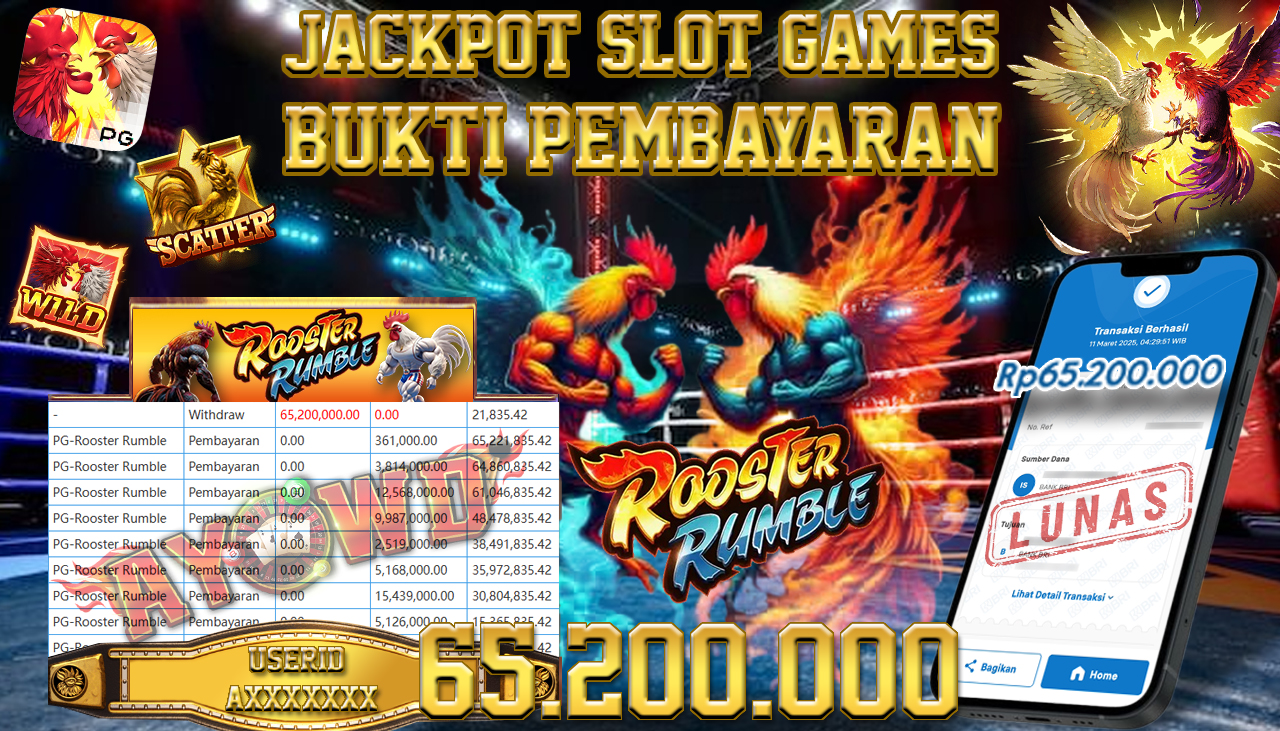 AYOWD JACKPOT SLOT GAMES PG-Rooster Rumble Rp 65,200,000,- LUNAS