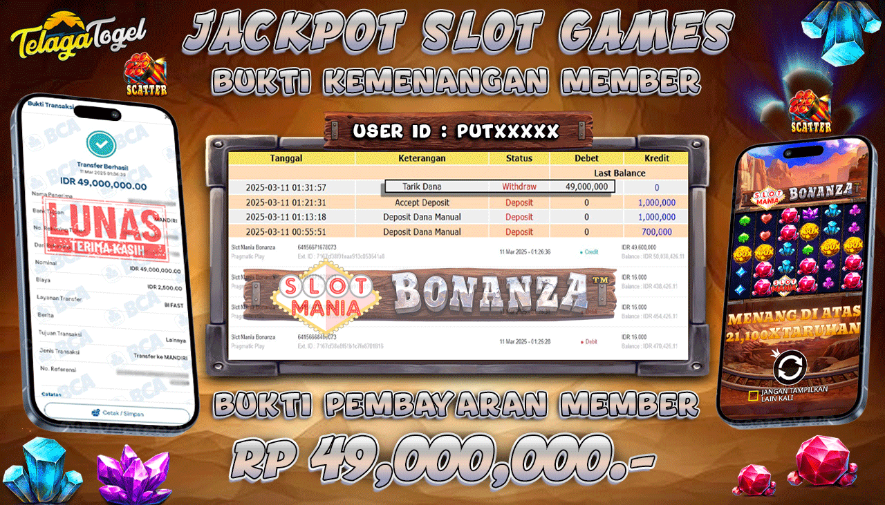 TELAGATOGEL JACKPOT SLOT - SLOT MANIA BONANZA Rp 49,000,000,- LUNAS 