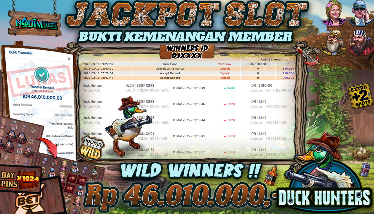 NADIMTOGEL JACKPOT SLOT DUCK HUNTERS  Rp 46.010.000,- LUNAS