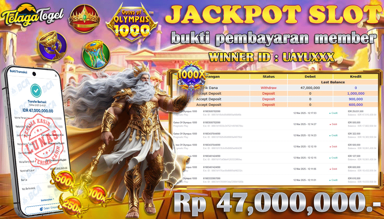 TELAGATOGEL JACKPOT SLOT GATES OF OLYMPUS 1000 Rp 47,000,000,- LUNAS 