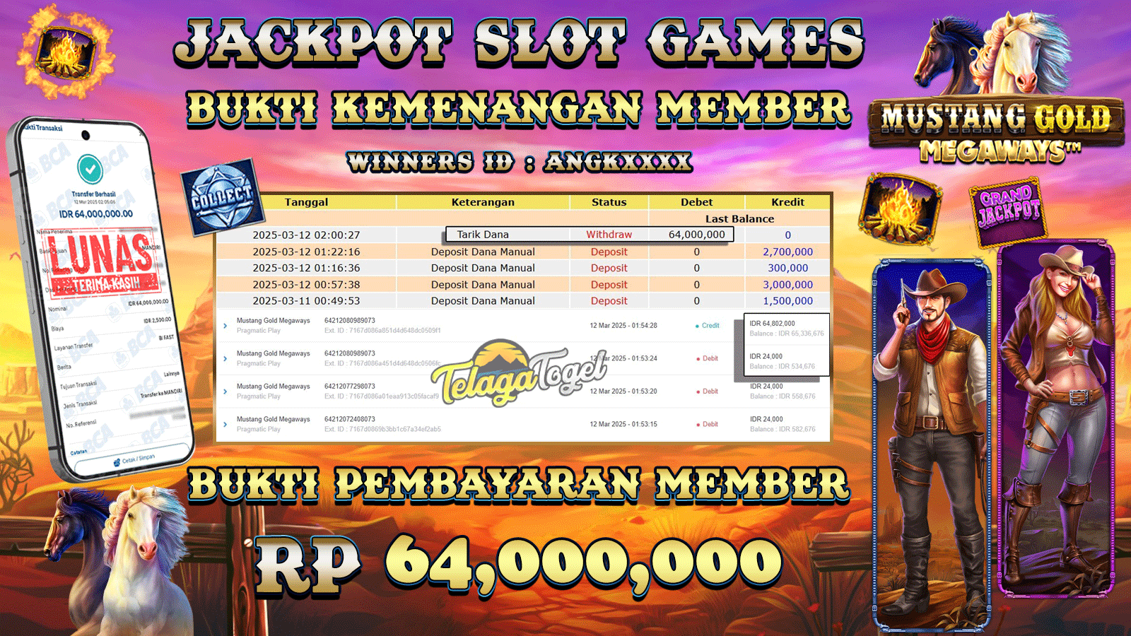 TELAGATOGEL JACKPOT SLOT MUSTANG GOLD MEGAWAYS Rp 64,000,000,- LUNAS 