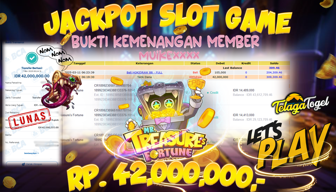 TELAGATOGEL JACKPOT SLOT TREASURE'S FORTUNE Rp 42,000,000,- LUNAS 