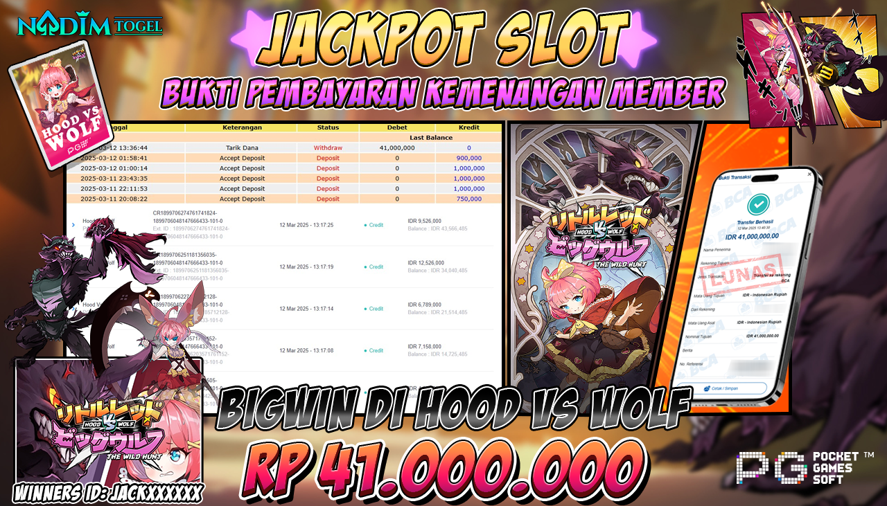 NADIMTOGEL JACKPOT SLOT HOOD VS WOLF  Rp 41.000.000,- LUNAS