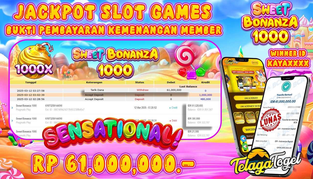 TELAGATOGEL JACKPOT SLOT SWEET BONANZA 1000 Rp 61,000,000,- LUNAS 