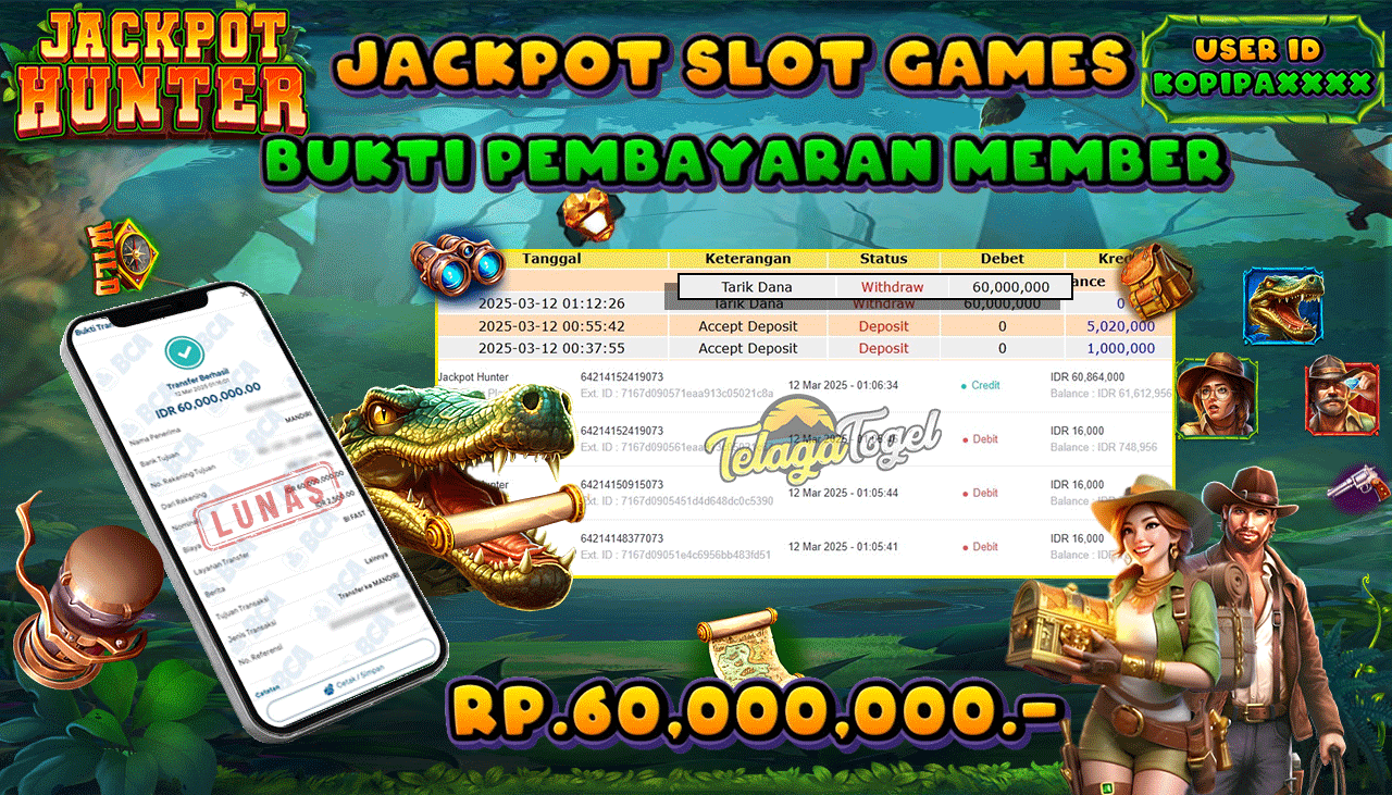 TELAGATOGEL JACKPOT SLOT JACKPOT HUNTER Rp 60,000,000,- LUNAS 