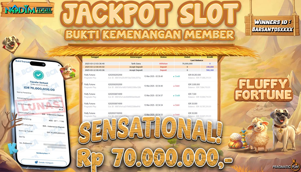 NADIMTOGEL JACKPOT SLOT FLUFFY FORTUNE Rp 70.000.000,- LUNAS