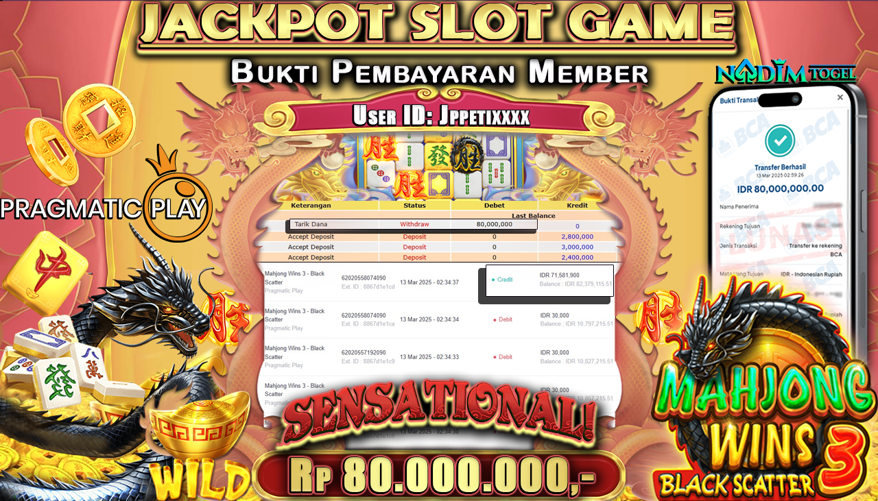 NADIMTOGEL JACKPOT SLOT MAHJONG WINS-3 BLACK SCATTER Rp 80.000.000,- LUNAS
