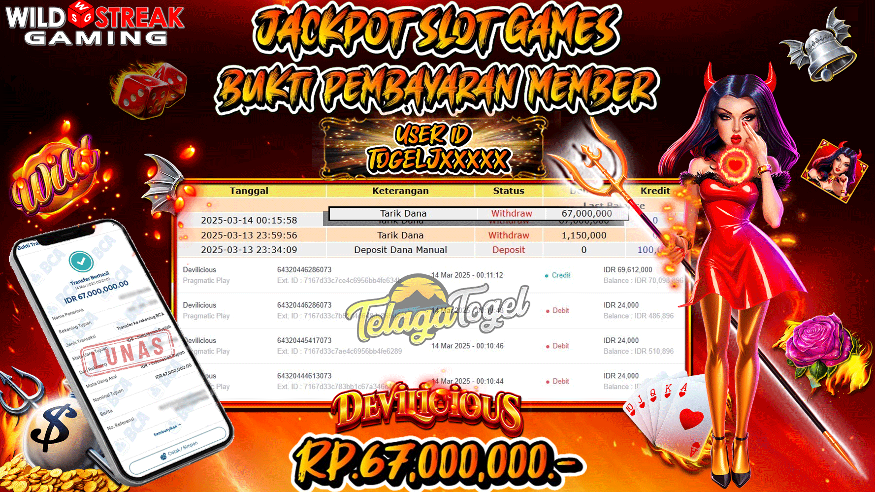 TELAGATOGEL JACKPOT SLOT DEVILICIOUS Rp 67,000,000,- LUNAS 