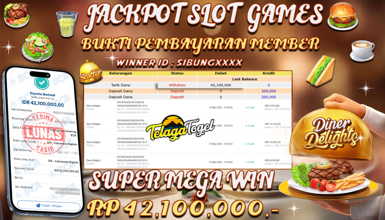 TELAGATOGEL JACKPOT SLOT DINER DELIGHTS Rp 42,100,000,- LUNAS 
