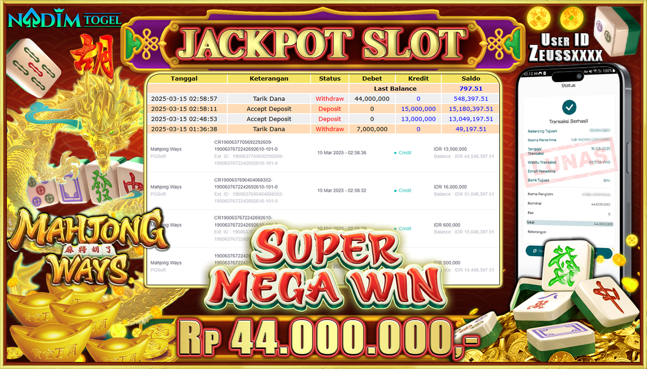 NADIMTOGEL JACKPOT SLOT MAHJONG WAYS - PGSoft Rp 44.000.000,- LUNAS