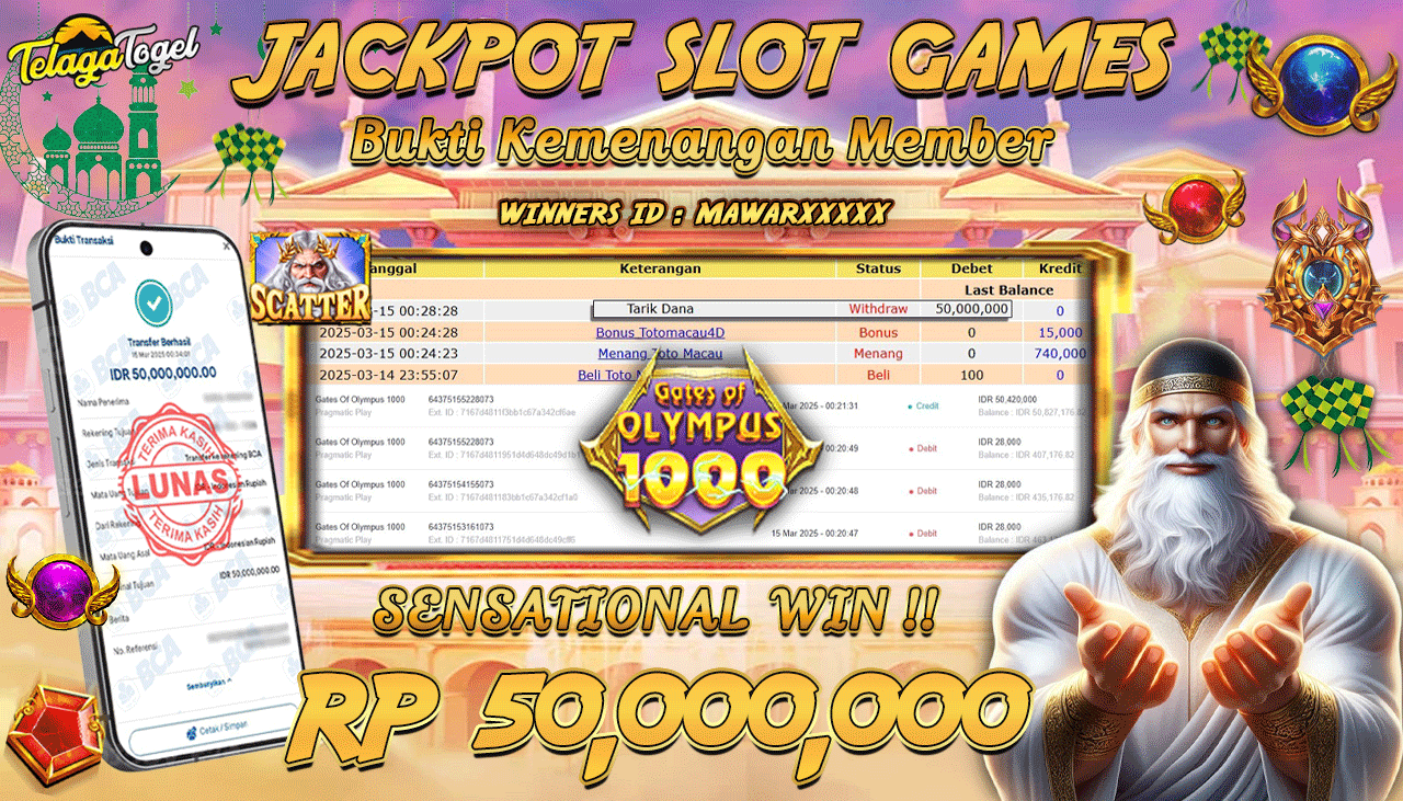 TELAGATOGEL JACKPOT SLOT GATES OF OLYMPUS 1000 Rp 50,000,000,- LUNAS 