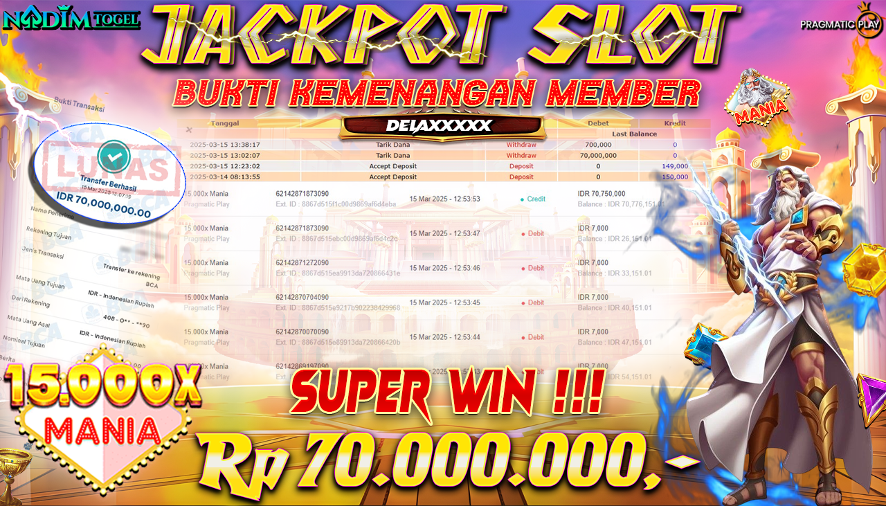 NADIMTOGEL JACKPOT SLOT 15000X MANIA Rp 70.000.000,- LUNAS