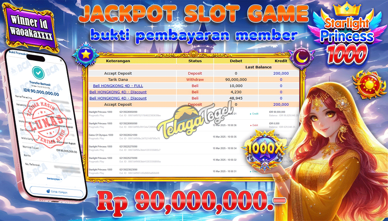 TELAGATOGEL JACKPOT SLOT STARLIGHT PRINCESS 1000 Rp 90,000,000,- LUNAS 