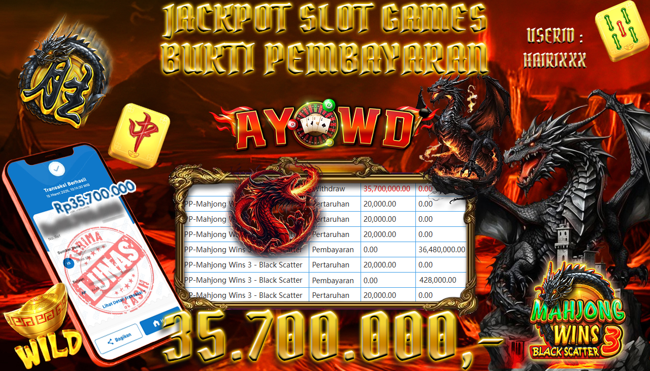 AYOWD JACKPOT SLOT GAMES PP-Mahjong Wins 3 - Black Scatter Rp 35,700,000,- LUNAS