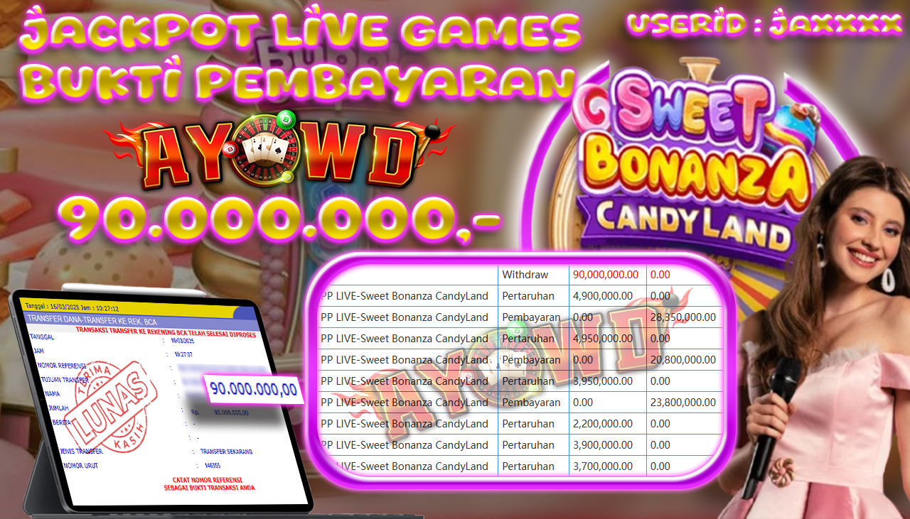 AYOWD JACKPOT LIVE GAMES PP LIVE-Sweet Bonanza CandyLand Rp 90,000,000,- LUNAS