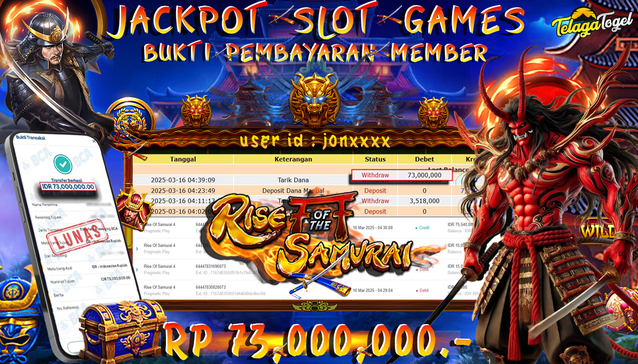 TELAGATOGEL JACKPOT SLOT RISE OF THE SAMURAI Rp 73,000,000,- LUNAS 