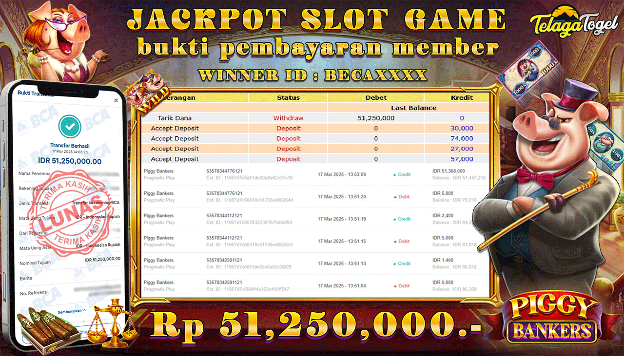 TELAGATOGEL JACKPOT SLOT PIGGY BANKERS Rp 51,250,000,- LUNAS 