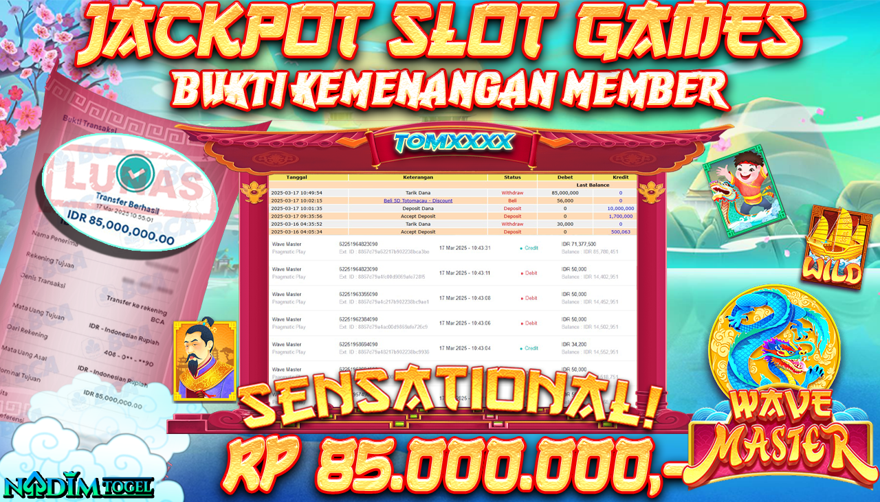 NADIMTOGEL JACKPOT SLOT WAVE MASTER  Rp 85.000.000,- LUNAS