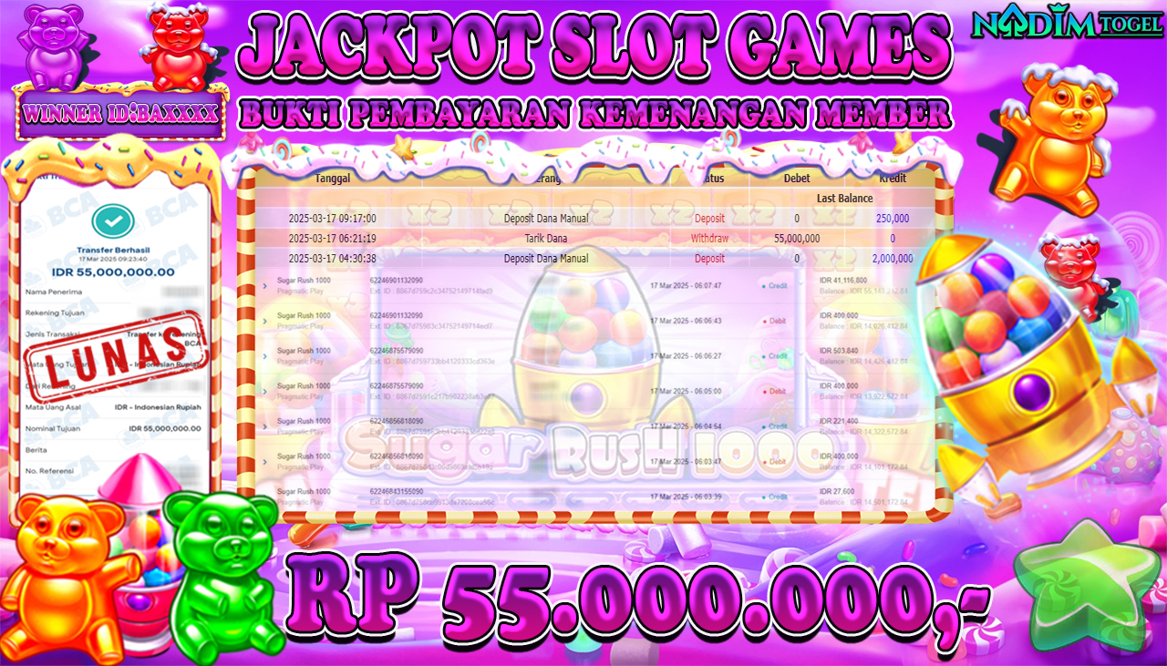 NADIMTOGEL JACKPOT SLOT SUGAR RUSH 1000 Rp 55.000.000,- LUNAS