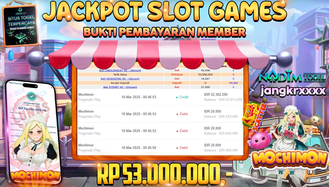 NADIMTOGEL JACKPOT SLOT MOCHIMON Rp.53.000.000,- LUNAS