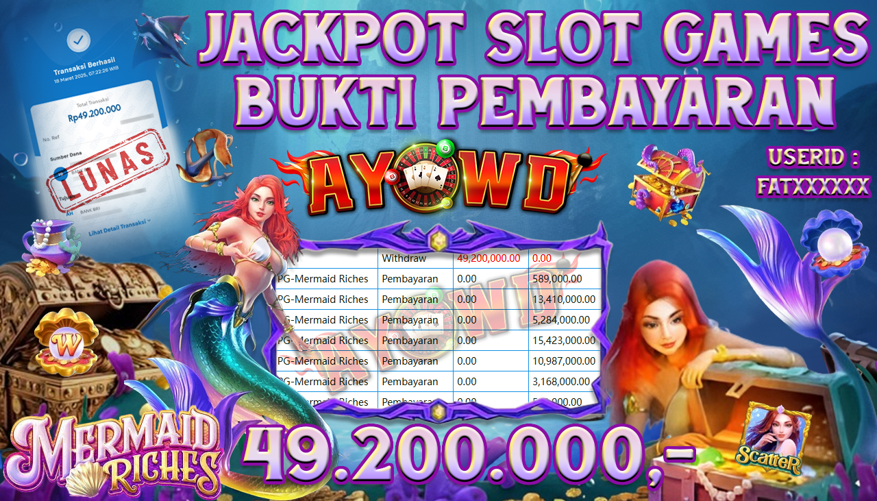 AYOWD JACKPOT SLOT GAMES PG-Mermaid Riches Rp 49,200,000,- LUNAS
