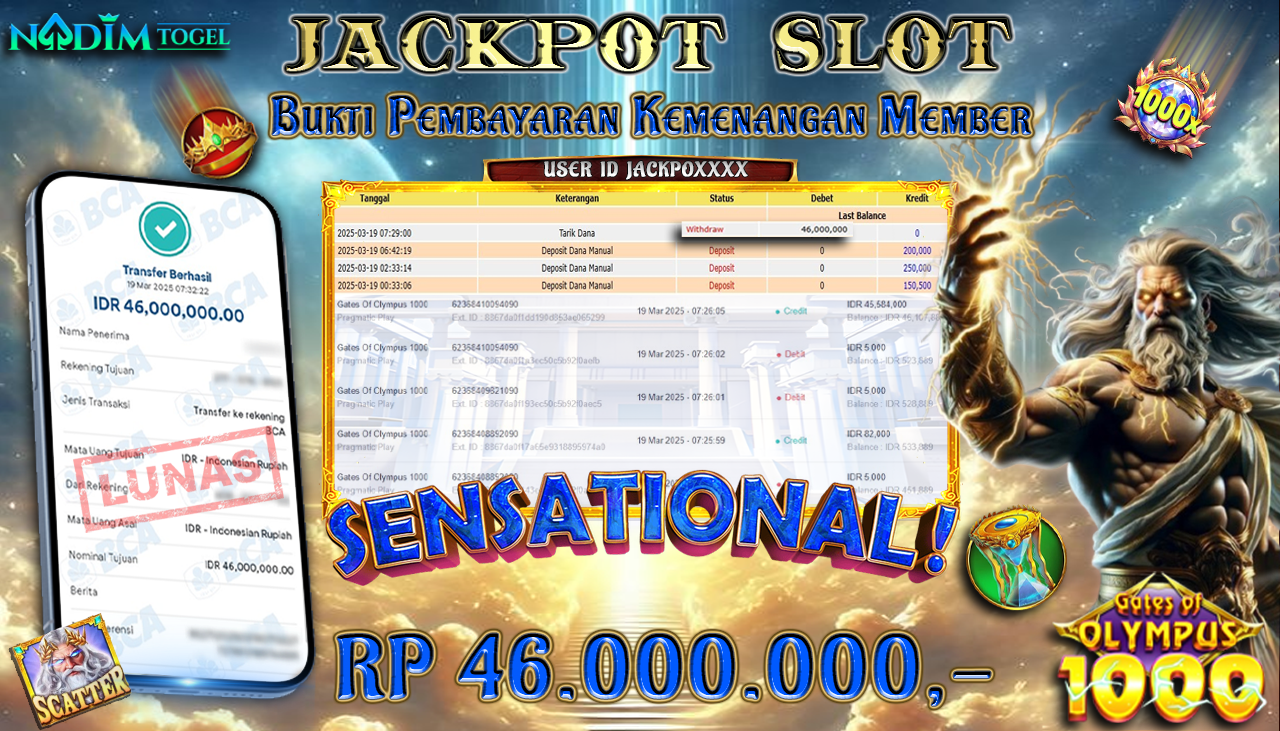 NADIMTOGEL JACKPOT SLOT GATES OF OLYMPUS 1000 Rp 46.000.000,- LUNAS