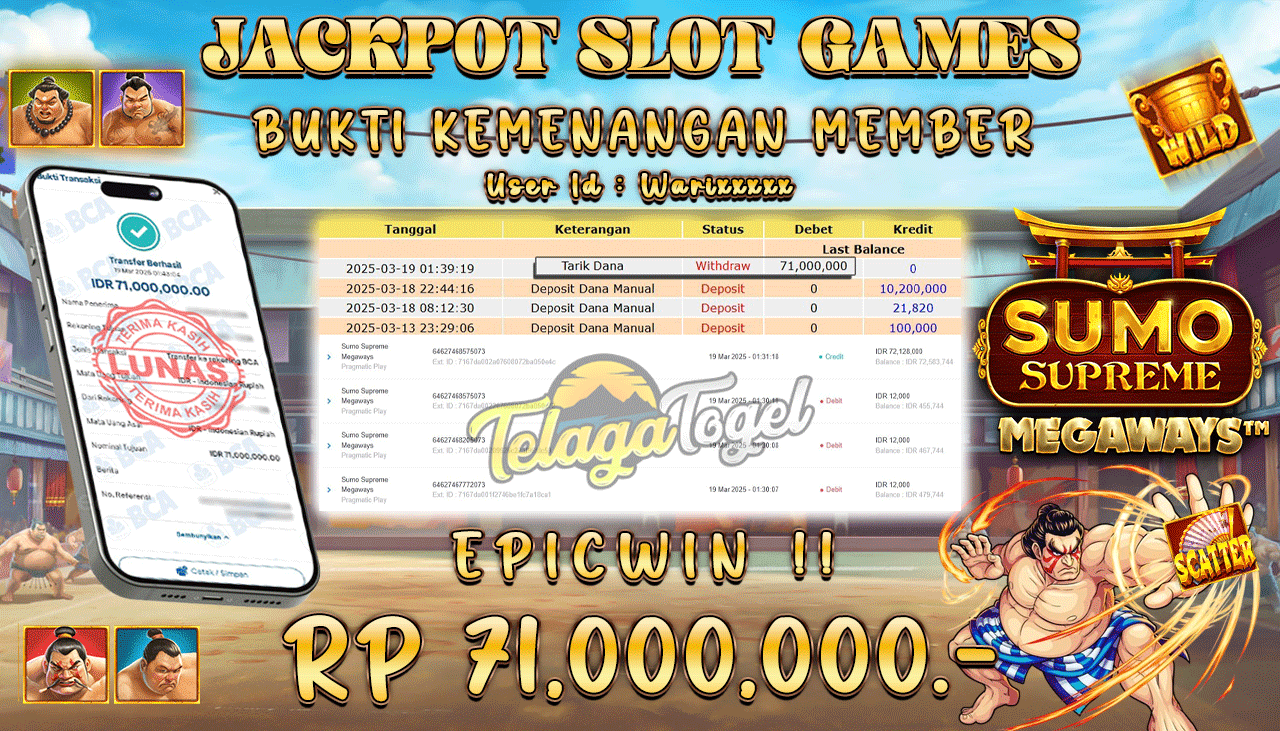 TELAGATOGEL JACKPOT SLOT SUMO SUPREME MEGAWAYS Rp 71,000,000,- LUNAS 