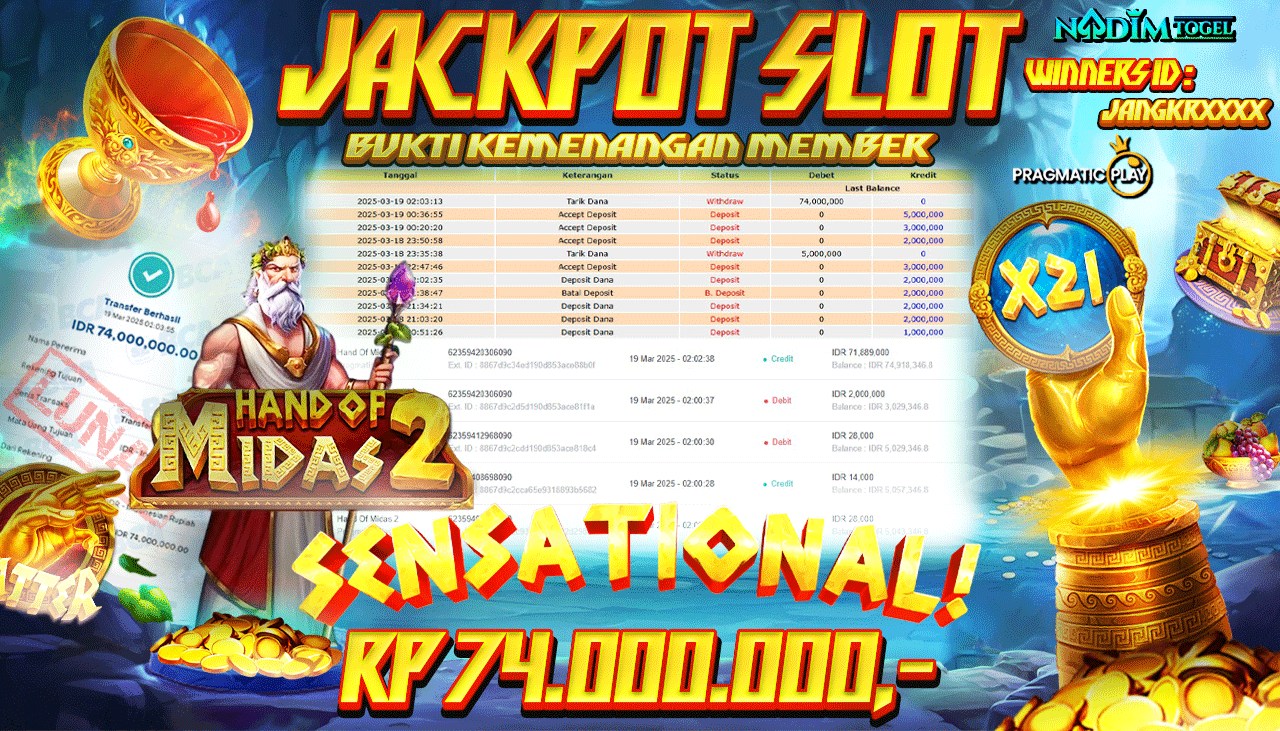 NADIMTOGEL JACKPOT SLOT HAND OF MIDAS 2 Rp 74.000.000,- LUNAS