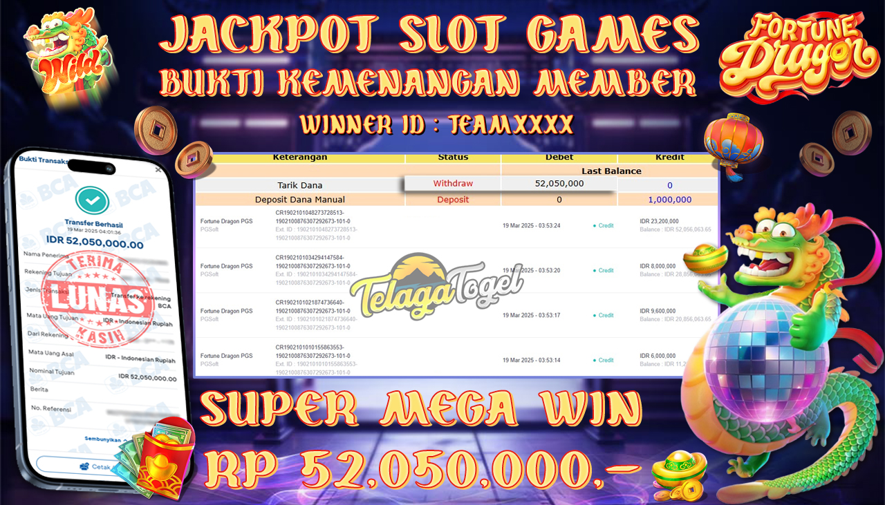 TELAGATOGEL JACKPOT SLOT FORTUNE DRAGON PGS Rp 52,050,000,- LUNAS 