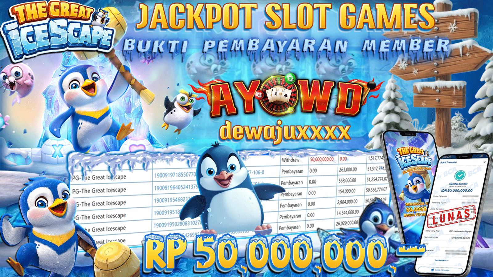 AYOWD JACKPOT SLOT GAME PG-The Great Icescape Rp 50,000,000,- LUNAS