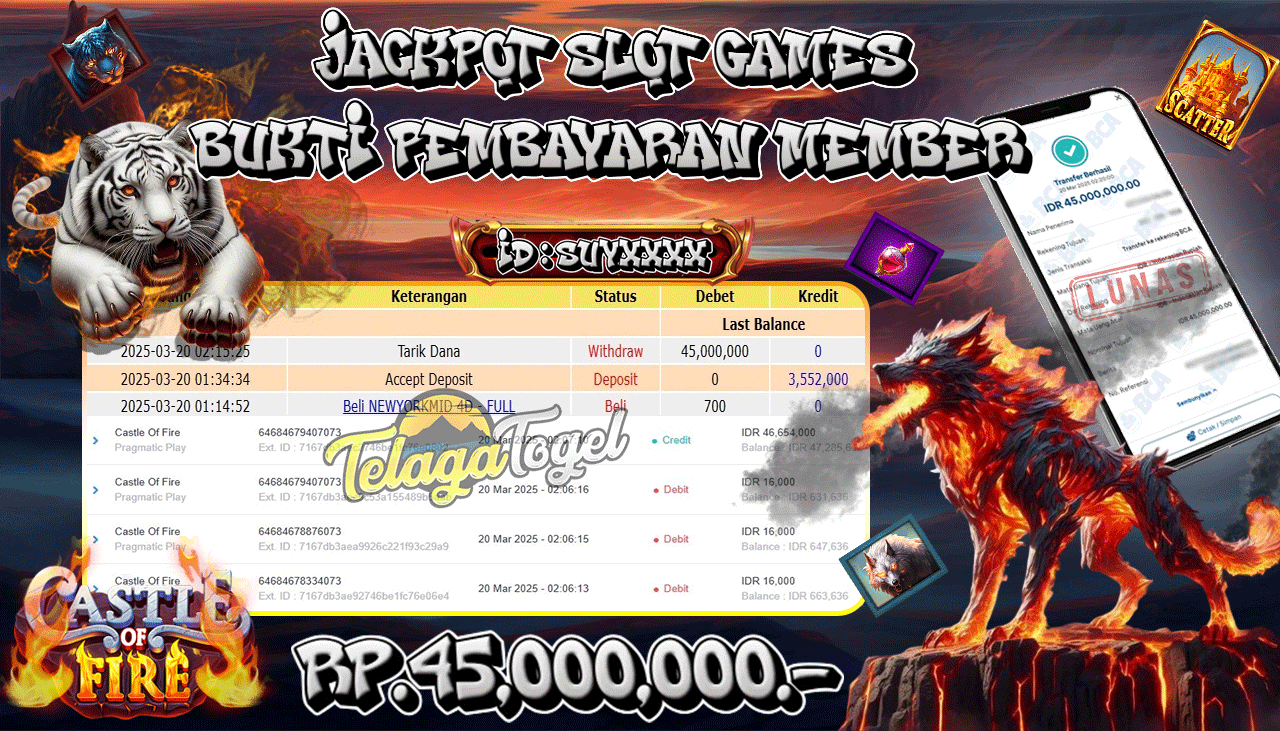 TELAGATOGEL JACKPOT SLOT ASTLE OF FIRE Rp 45,000,000,- LUNAS 