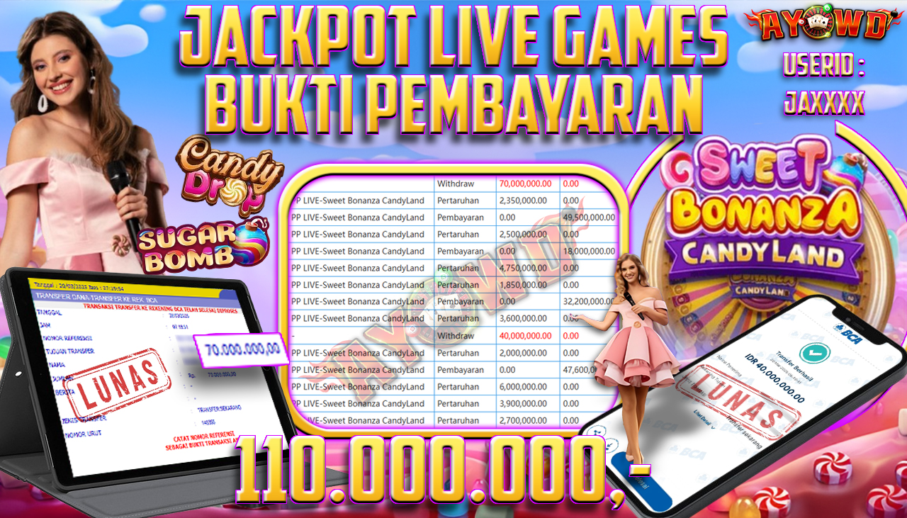 AYOWD JACKPOT LIVE GAME PP LIVE-Sweet Bonanza CandyLand Rp 110,000,000,- LUNAS