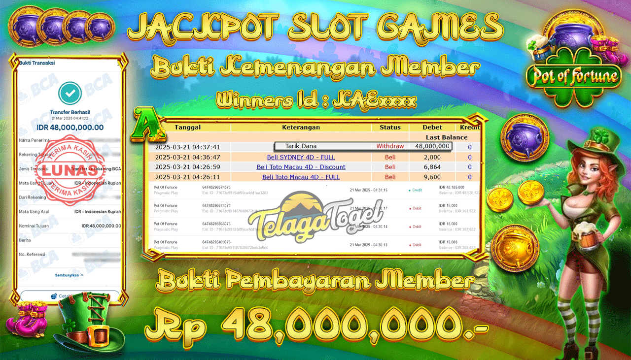 TELAGATOGEL JACKPOT SLOT POT OF FORTUNE Rp 48,000,000,- LUNAS 