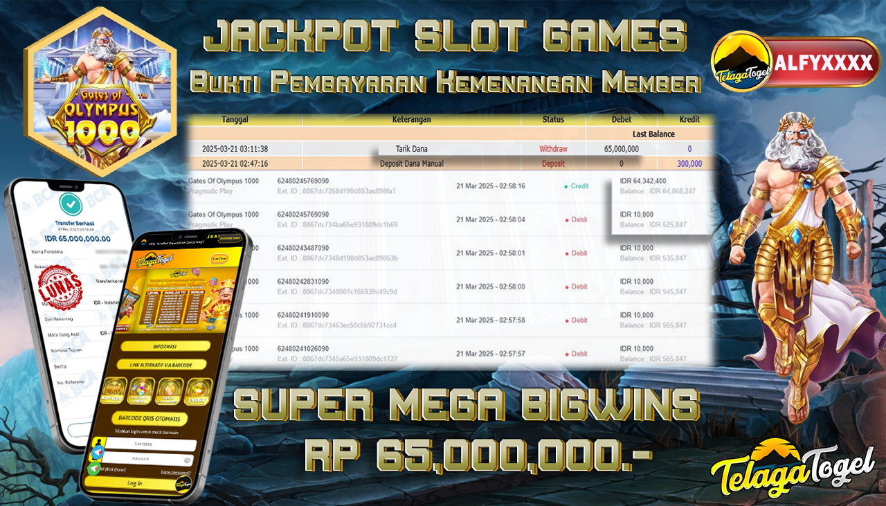 TELAGATOGEL JACKPOT SLOT GATE OF OLYMPUS 1000 Rp 65,000,000,- LUNAS 