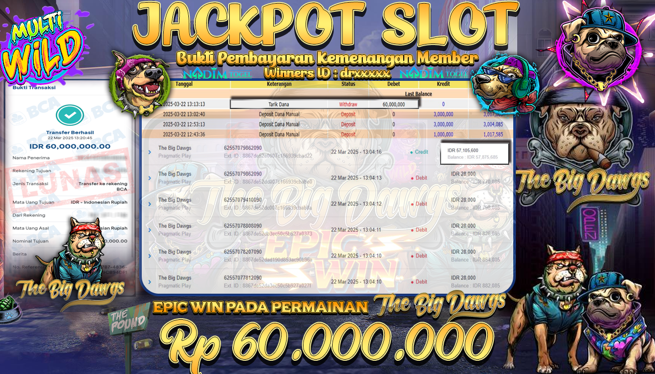 NADIMTOGEL JACKPOT SLOT THE BIG DAWGS Rp 60.000.000,- LUNAS
