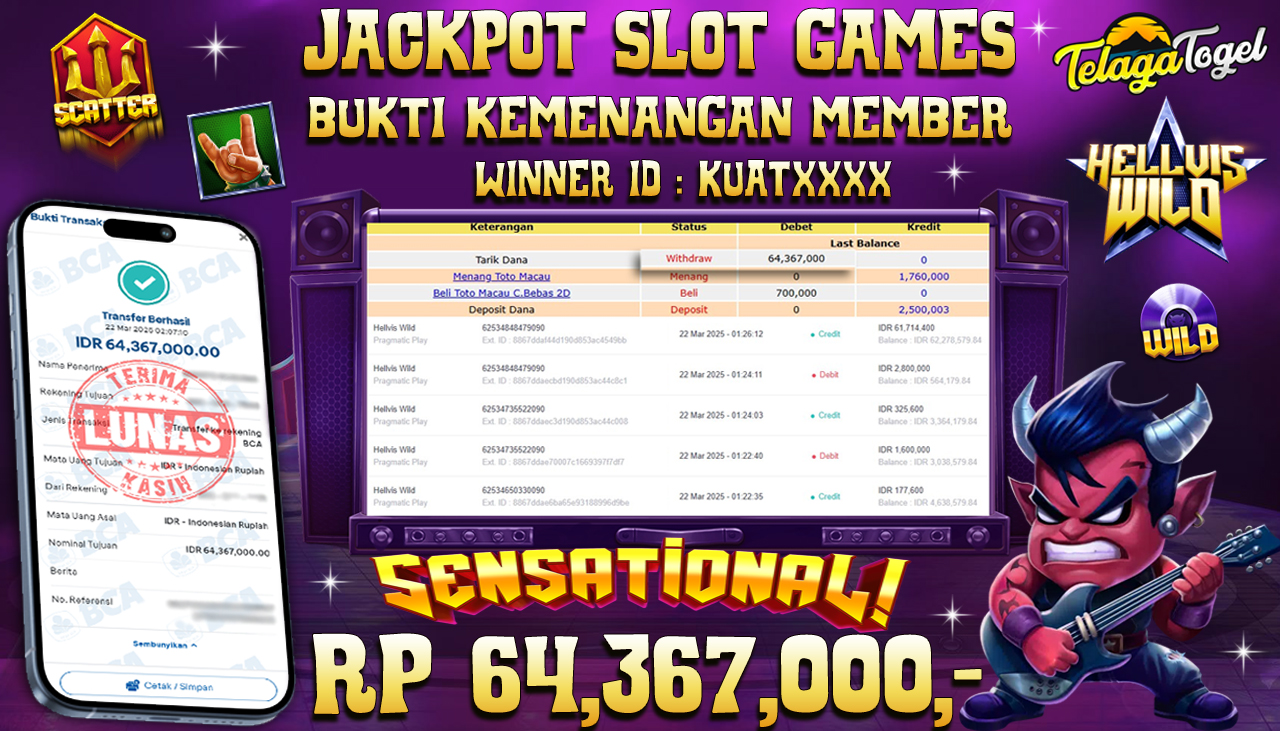 TELAGATOGEL JACKPOT SLOT HELLVIS WILD Rp 64,367,000,- LUNAS 