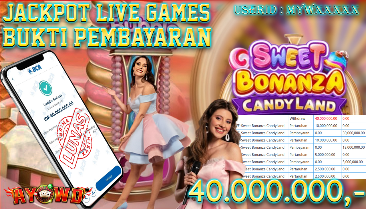 AYOWD JACKPOT LIVE GAMES PP LIVE-Sweet Bonanza CandyLand Rp 40,000,000,- LUNAS