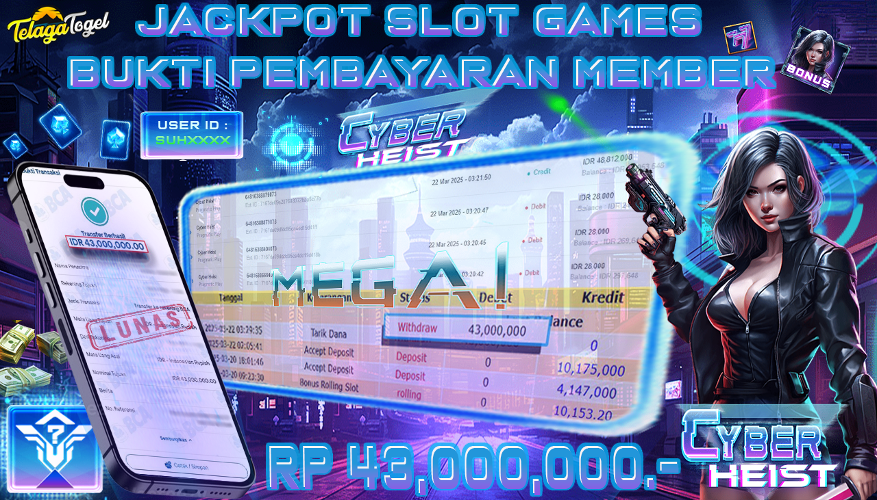 TELAGATOGEL JACKPOT SLOT Cyber Heist Rp 43,000,000,- LUNAS 
