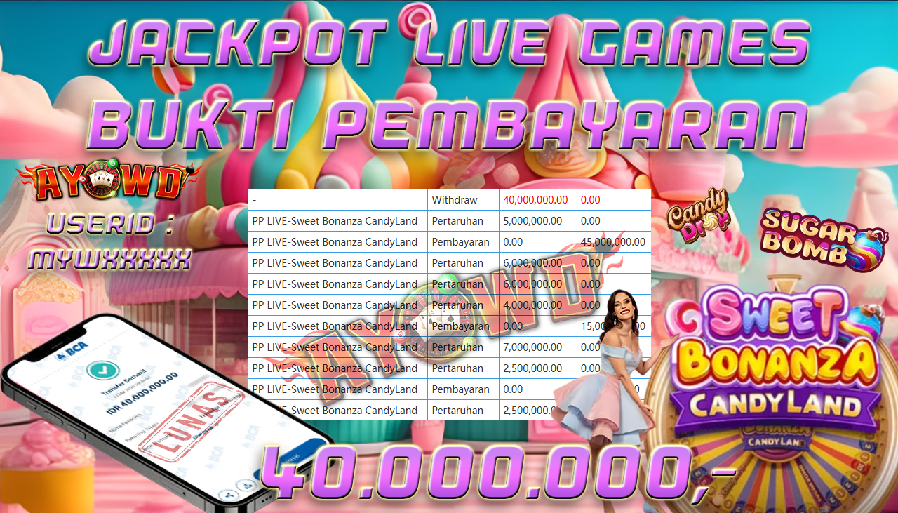 AYOWD JACKPOT LIVE GAMES PP LIVE-Sweet Bonanza CandyLand Rp 40,000,000,- LUNAS