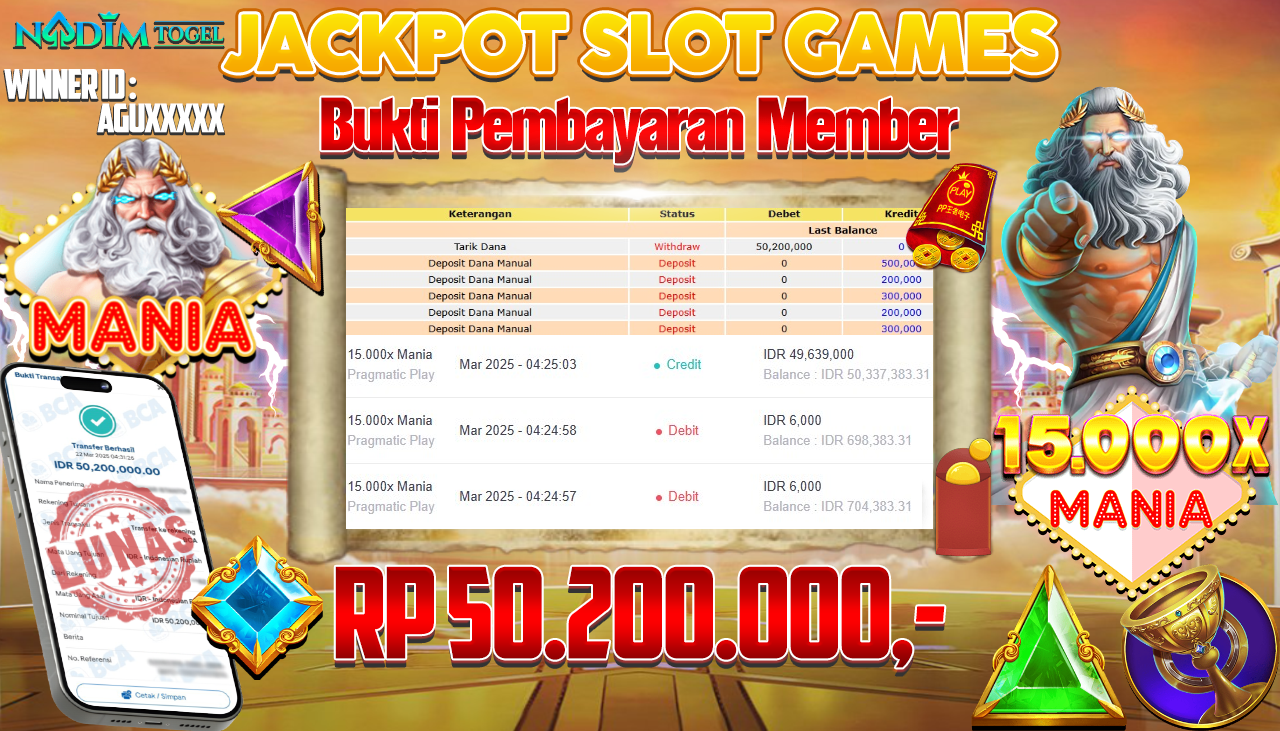 NADIMTOGEL JACKPOT SLOT 15.000x Mania Rp.50.200.000,- LUNAS