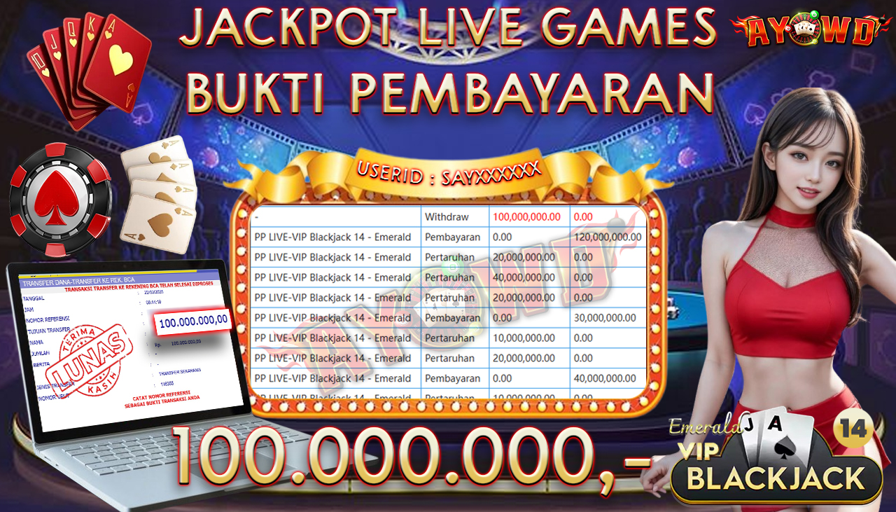 AYOWD JACKPOT LIVE GAMES PP LIVE-VIP Blackjack 14 - Emerald Rp 100,000,000,- LUNAS