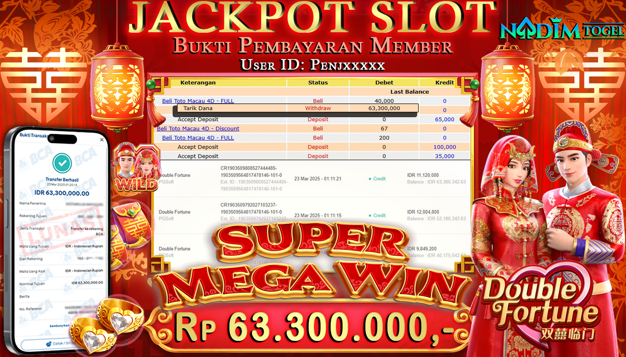 NADIMTOGEL JACKPOT SLOT DOUBLE FORTUNE-PgSoft Rp 63.300.000,- LUNAS