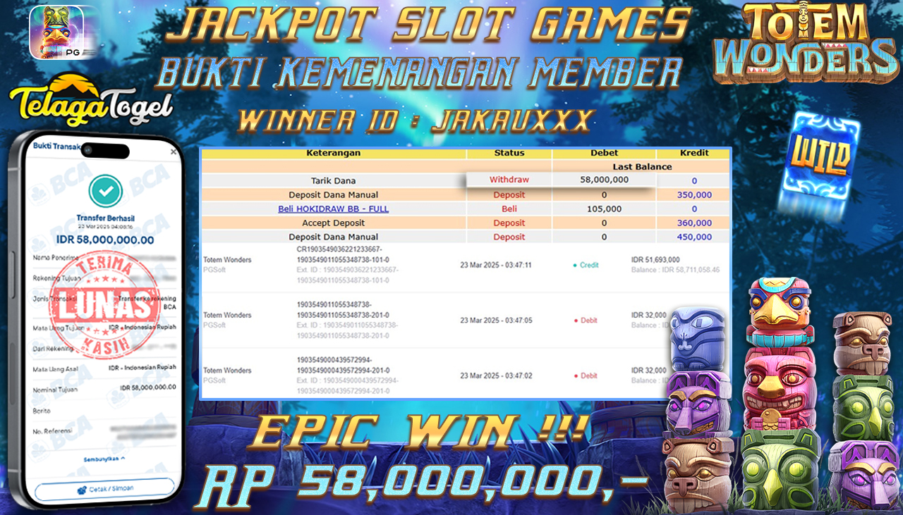 TELAGATOGEL JACKPOT SLOT TOTEM WONDERS Rp 58,000,000,- LUNAS 