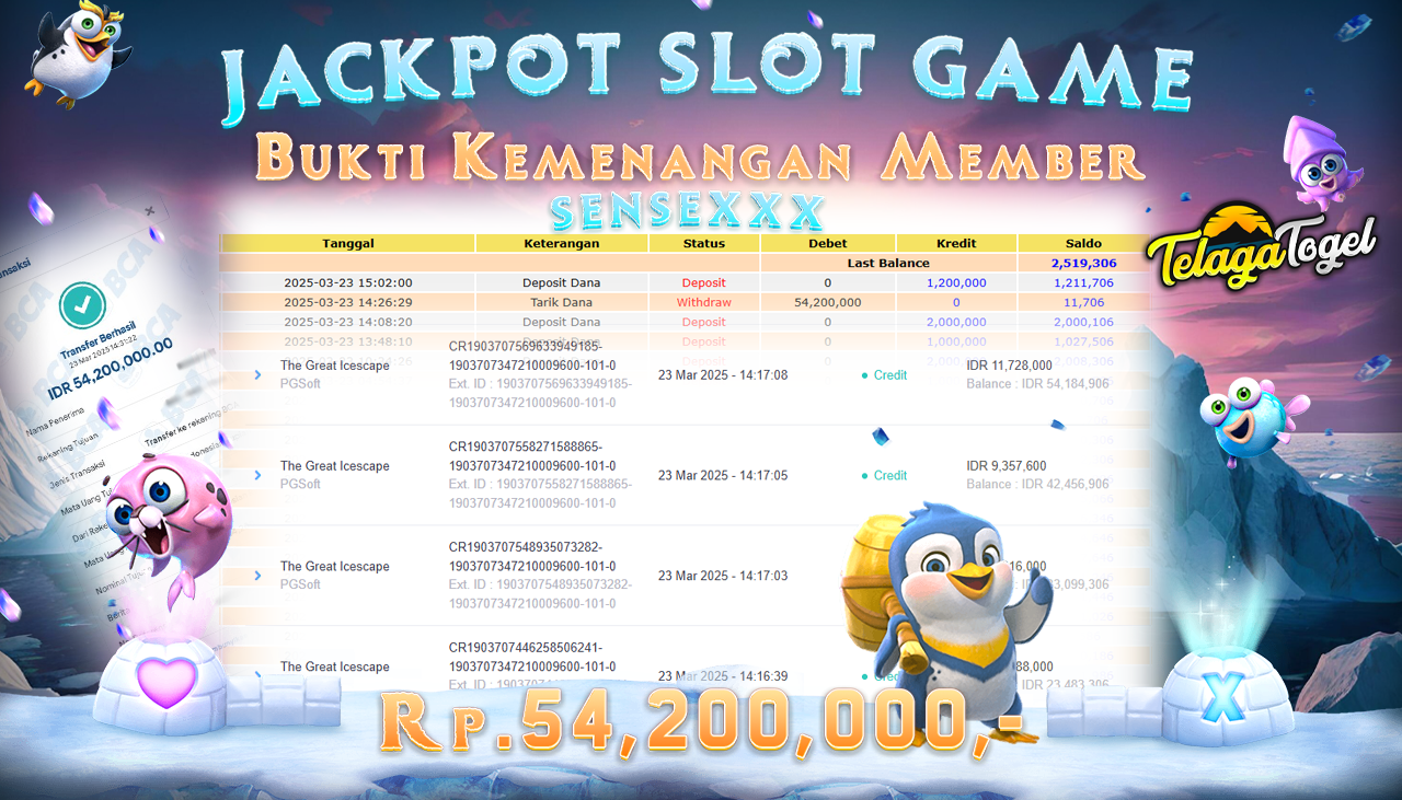 TELAGATOGEL JACKPOT SLOT THE GREAT ICESCAPE Rp 54,200,000,- LUNAS 