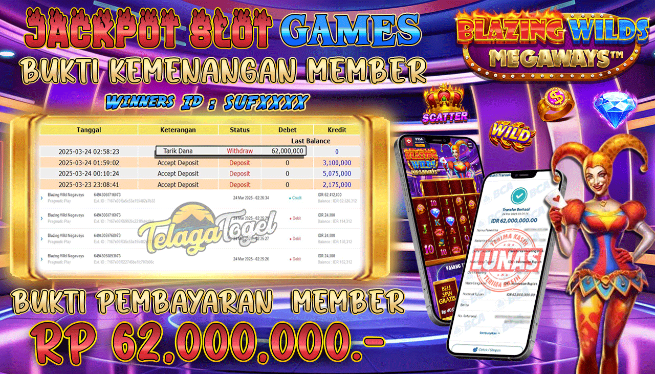 TELAGATOGEL JACKPOT SLOT BLAZING WILDS MEGAWAYS Rp 62,000,000,- LUNAS 