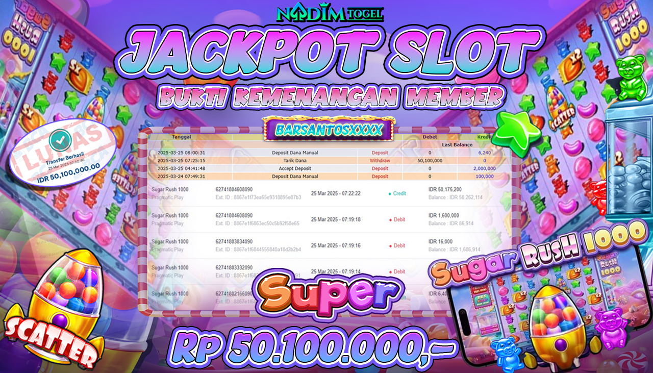 NADIMTOGEL JACKPOT SLOT SUGAR RUSH 1000 Rp 50.100.000,- LUNAS