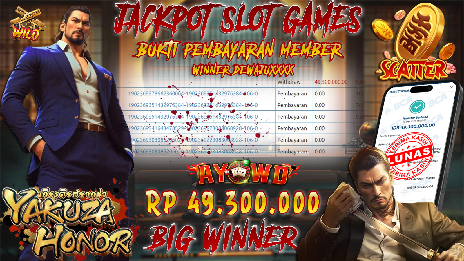AYOWD JACKPOT SLOT GAMES PG-YAKUZA HOROR Rp 49,300,000,- LUNAS