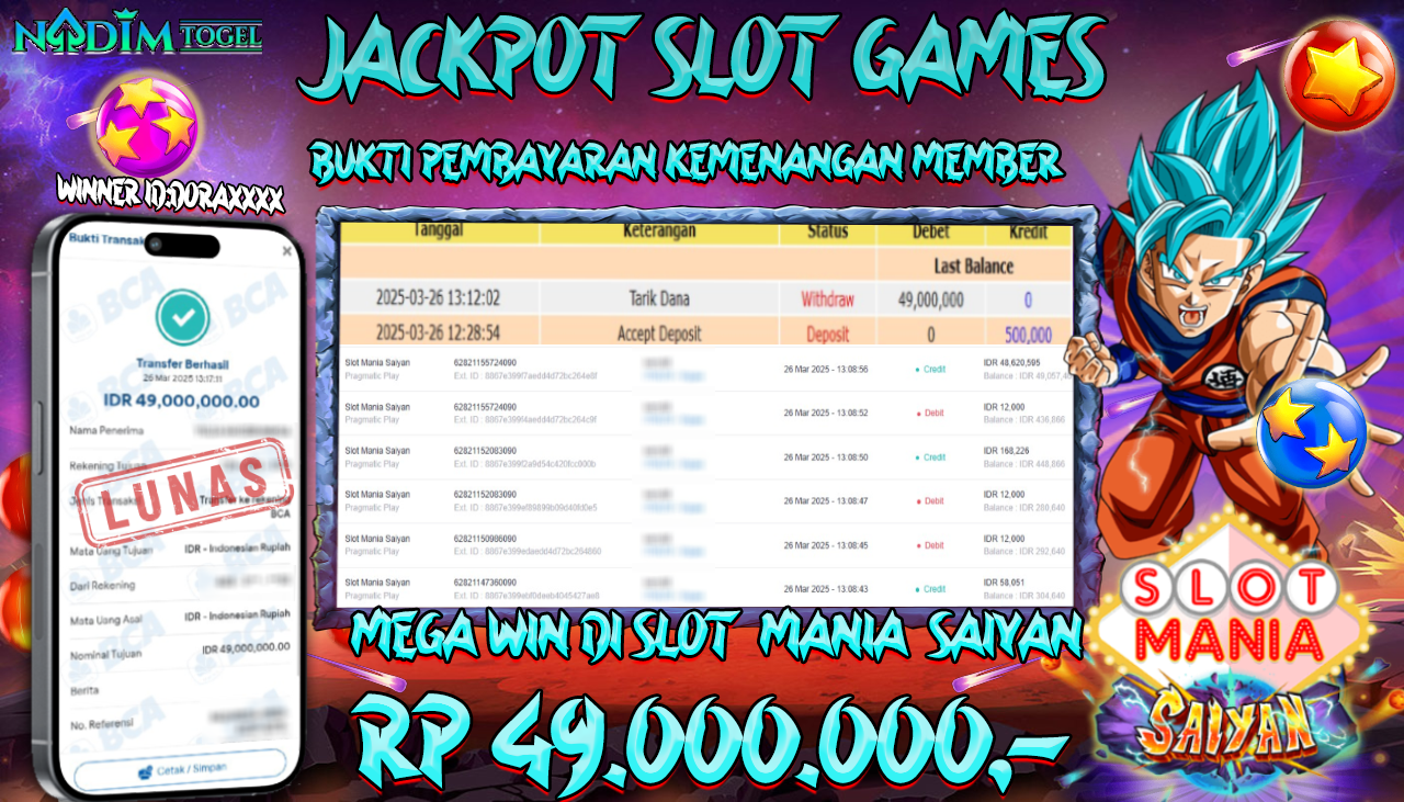 NADIMTOGEL JACKPOT SLOT MANIA SAIYAN Rp 49.000.000,- LUNAS