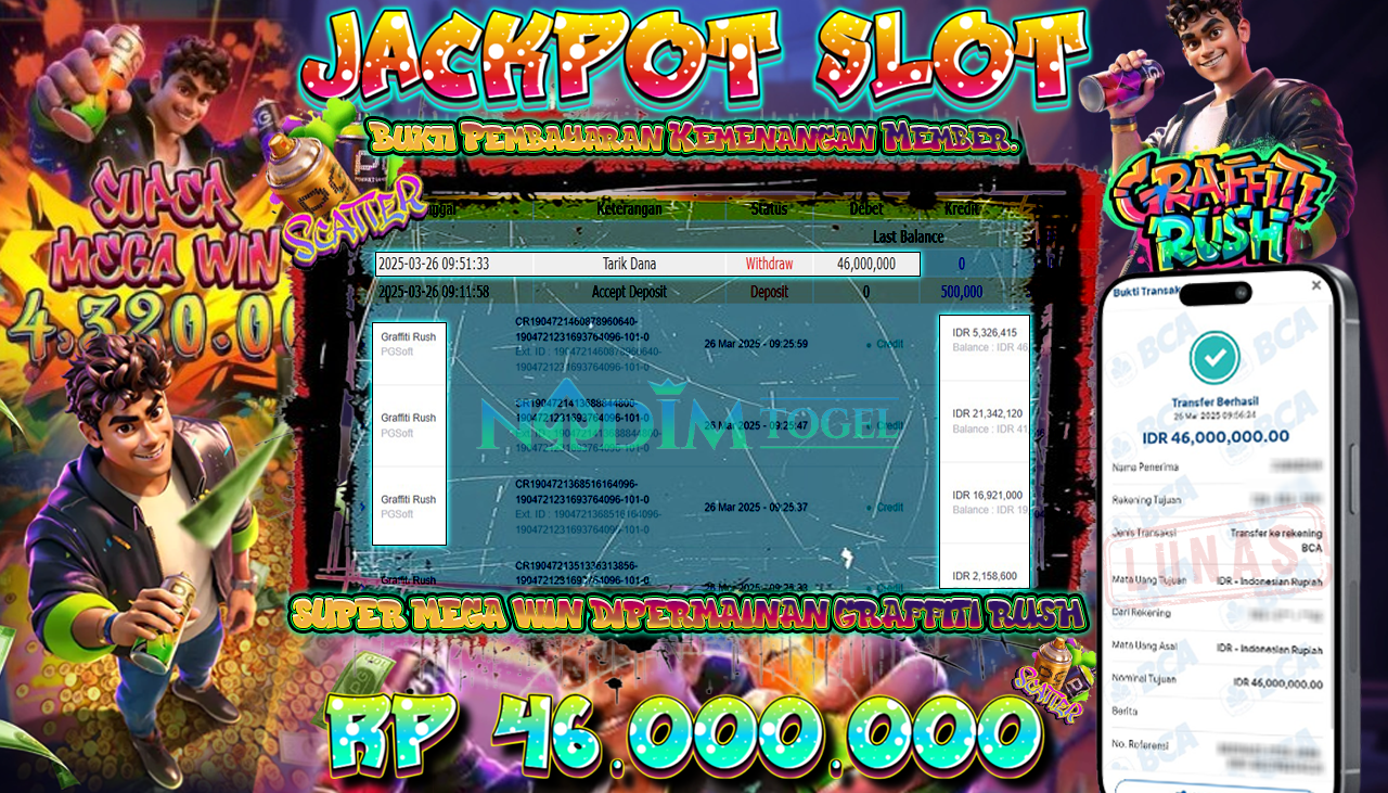 NADIMTOGEL JACKPOT SLOT GRAFITTI RUSH Rp 46.000.000,- LUNAS